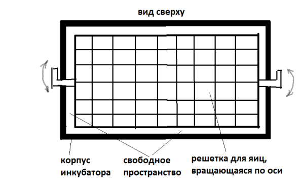 Schematic of an incubator with a rotary grate, top view