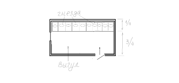 scheme of a winter chicken coop with walking