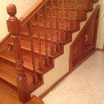 Concrete staircase with wood trim