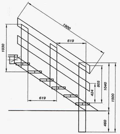 Desenarea scărilor către etajul al doilea pe corzi de arc (dimensiuni în mm)