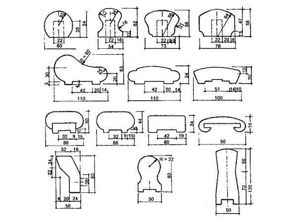 Mains courantes en bois - dimensions illustratives