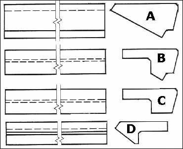 A fő különbség a lépcsők WB lépcsőiben van, alakjuk nem alapvető, de a döntést meg kell hozni. Legalább a „D” opció elegánsabbnak tűnik, mint az „A” opció, ha az „elegancia” szó vasbetonnak tulajdonítható (a leírást lásd a szövegben)