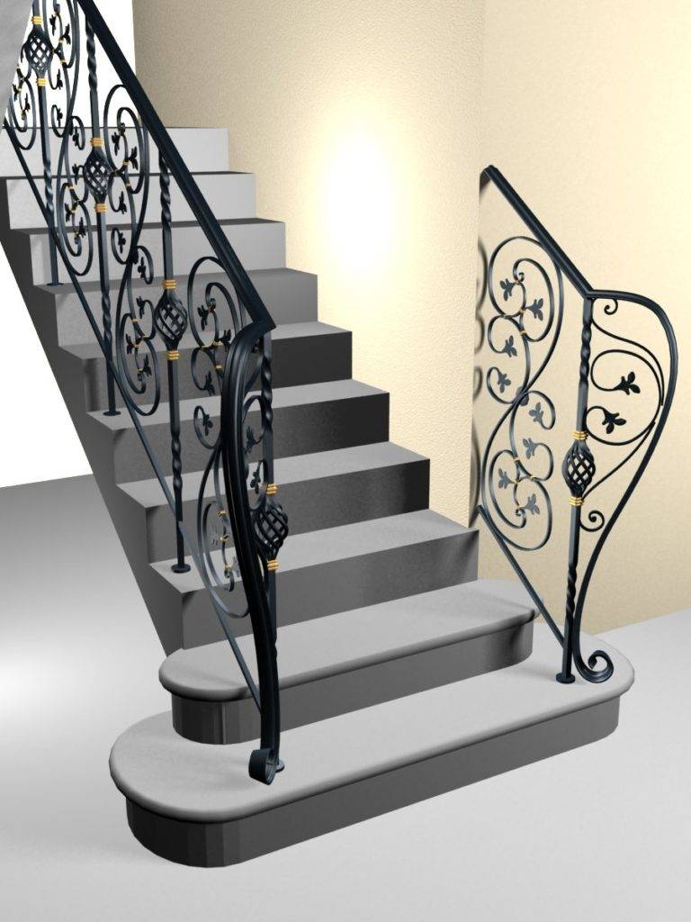 Grafikai projekt korlát formájában kovácsolt elemekkel rendelkező lépcső létrehozásához