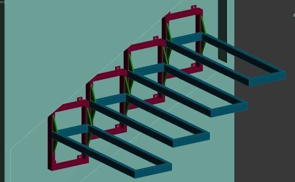 Graphic representation of homemade cantilever elements that allow you to mount the frame on the wall, with the subsequent installation of steps