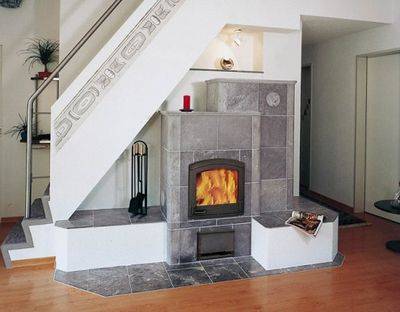 Fireplace in the area under the stairs
