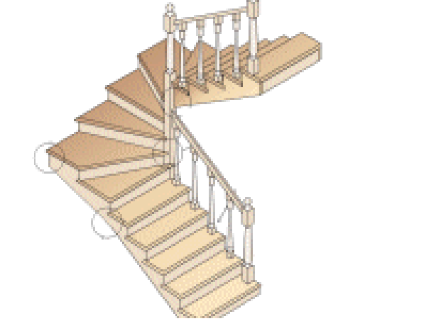 Staircases on wooden stringers.