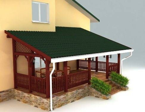 Egyszögű tetőszerkezet a verandán