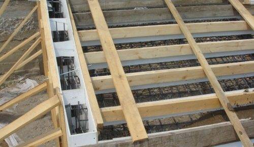 Formwork for a reinforced concrete staircase.