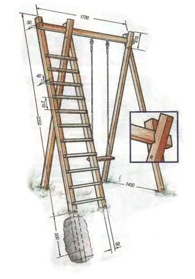 Diagram of a wooden swing and ladder.