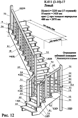 Scheme for assembling a serial wooden staircase