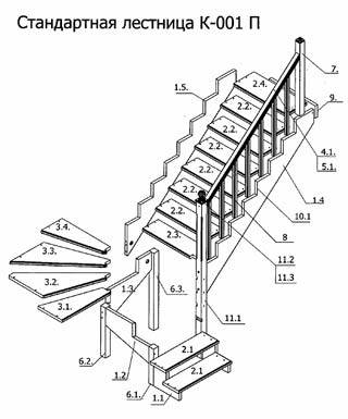 A variant of a standard wooden staircase with a layout for details