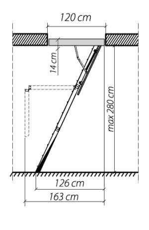 Vue latérale avec les dimensions requises.